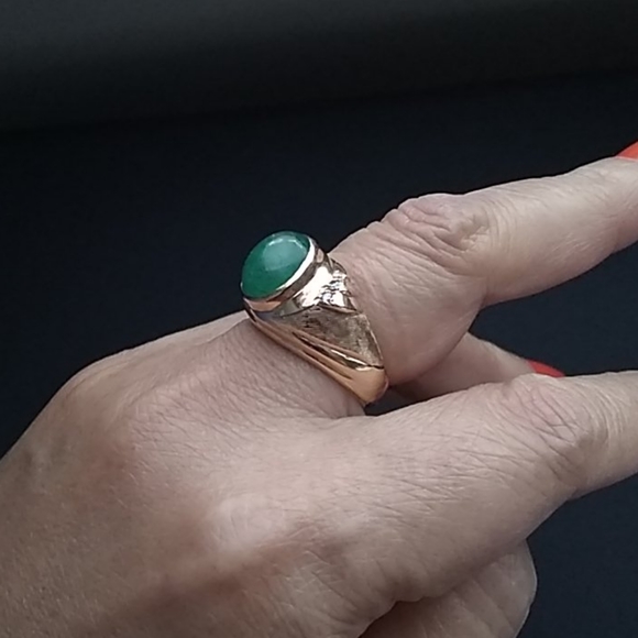 14K JADE / DIAMOND RING - Picture 4 of 8